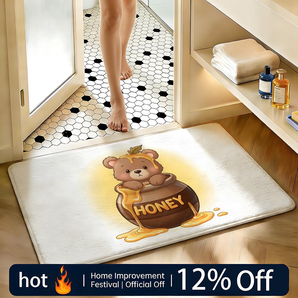 Soft Absorbent Non-Slip Rug Honey-Pot-Hugging Bear Floor Mat Home Decor Doormat Bedroom Floor Mat Shower Carpet