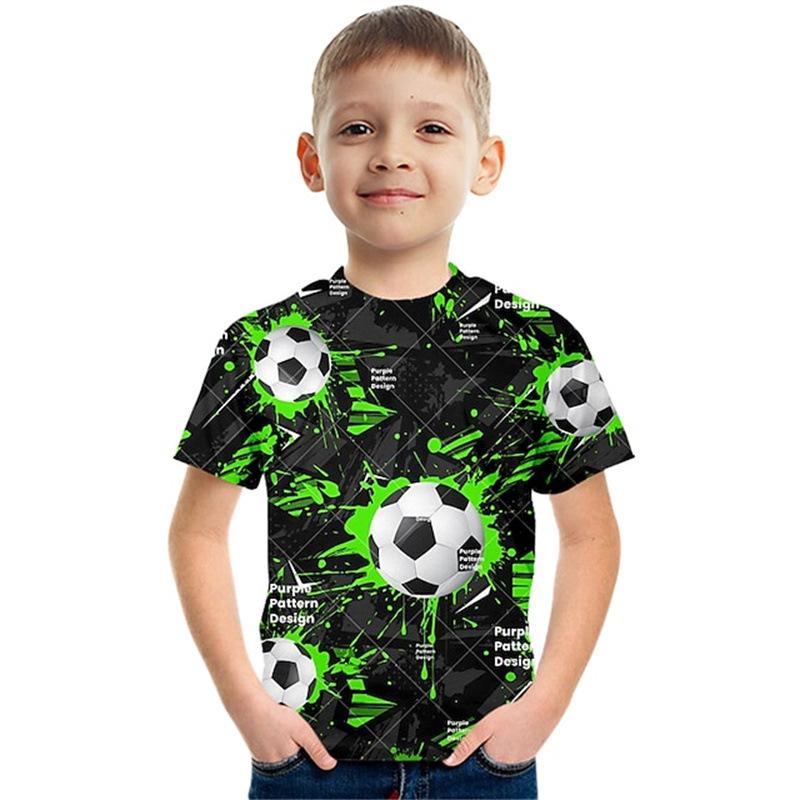 Summer Round Neck 3D Colorful Football Pattern Printed Top Fashionable Casual Short Sleeved Children's Boy T-shirts