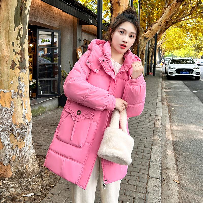 Winter new medium and long down cotton-padded clothes women's loose hooded cotton-padded clothes thickened cotton-padded jackets warm jackets