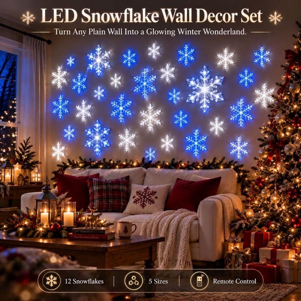 12Pcs White Snowflake Led Snowflake Wall Lights Xmas Wall Hanging Lights  Window Display
