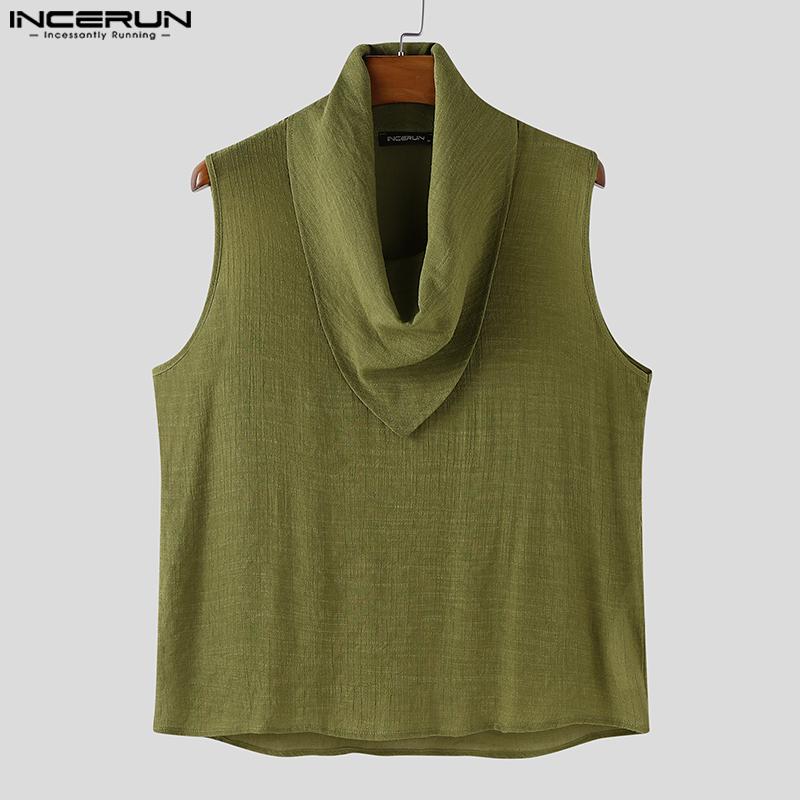 INCERUN Men Swing Collar Sleeveless See Through Casual Sheer Tank Tops