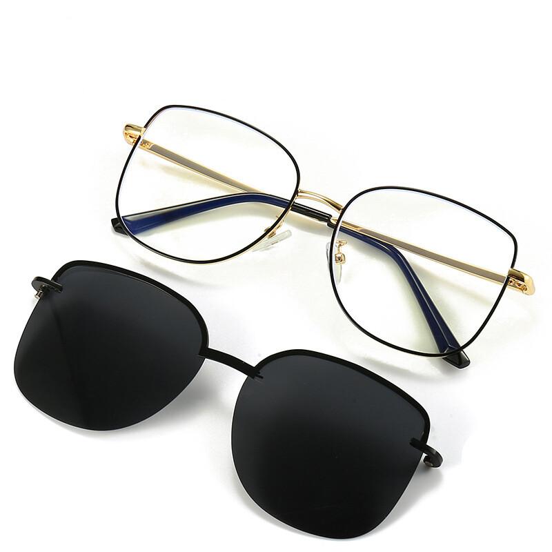 1/2 In 1 Magnetic Clip On Myopia Cat Eye Sunglasses Women Anti Glare Driving Eyewear Fashion Computer Glasses