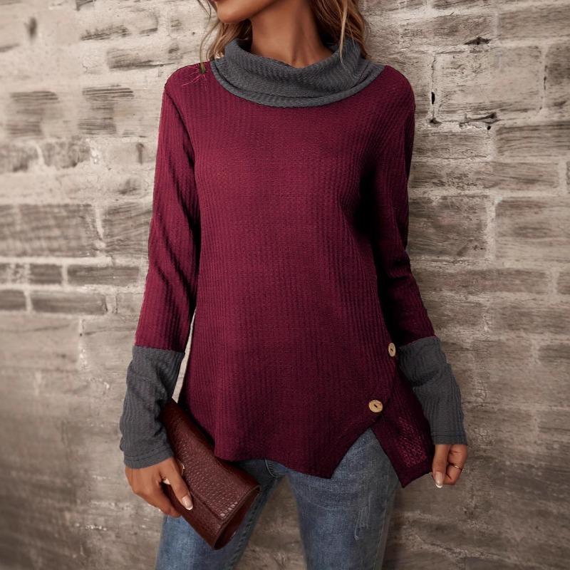 Women's Top Korean Contrasting Color Splicing Sweater Spring and Autumn Versatile Half-turtleneck