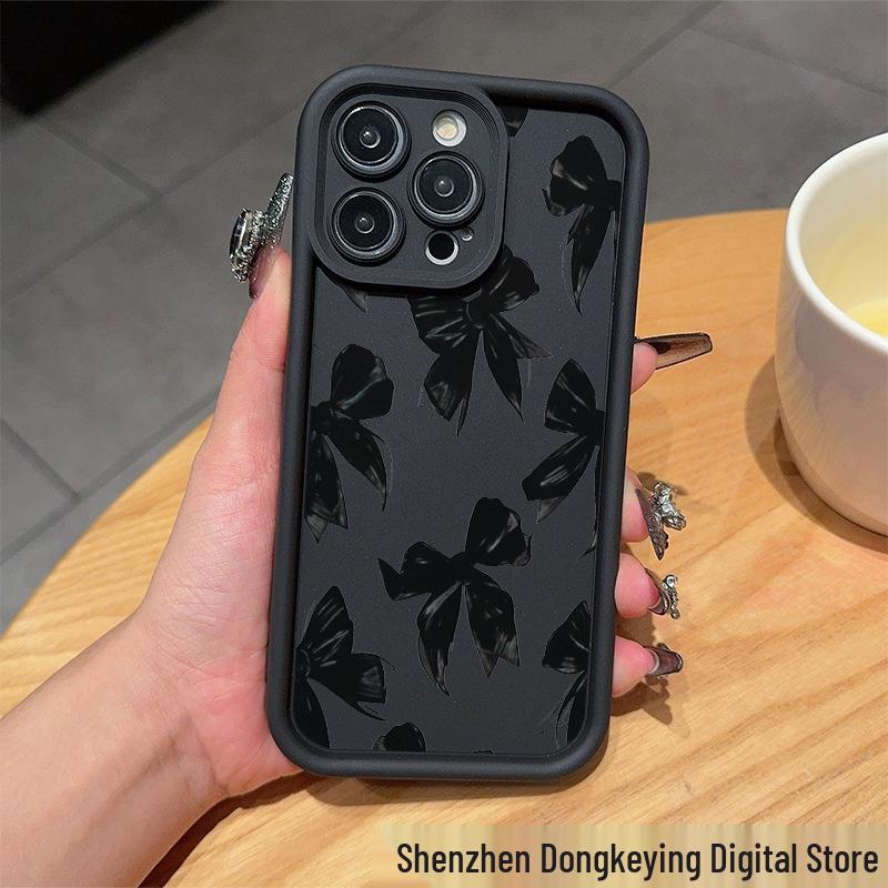 Fashion Black Bow Phone Case for iPhone 11-16 Pro Max