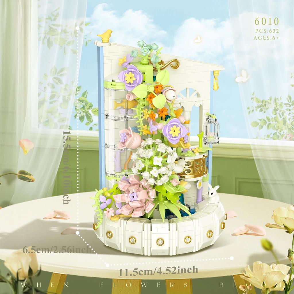 632 peças Blocos de Construção Floridos Iluminados Luminosos DIY Flor Blocos de Montar Decoração de Quarto de Menina Presentes de Aniversário 6010