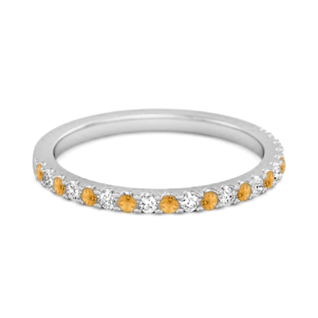 Citrine Alternating White Accent Eternity Band Ring-925 Sterling Silver