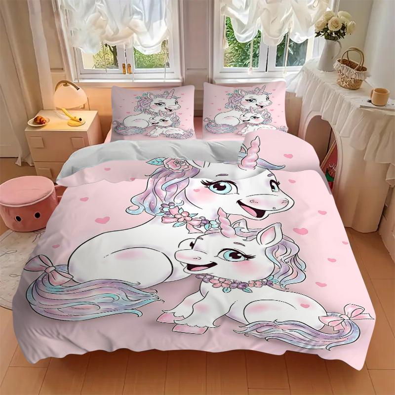 Unicorn Family Love Print 3Pcs Bedding Setduvet Cover With 2 Bedropillowcase Home Birthday Gift