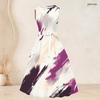 Women Plus Size Blue Marble Printed Two Piece Set Sleeveless Tie Waist Flared Dress Three Quarter Sleeve Cardigan