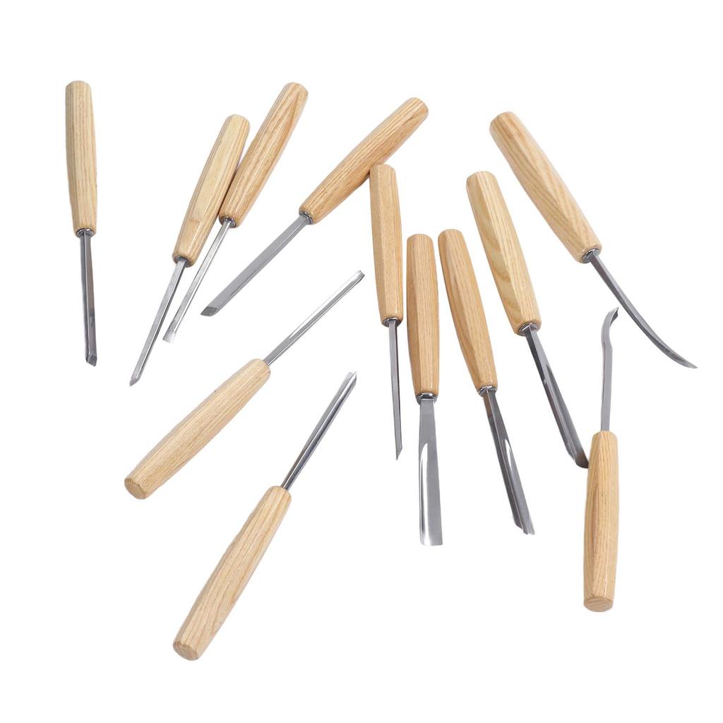 12-teiliges Holzschnitzwerkzeug-Set mit Holzgriff und Stahlmeißel für die DIY-Holzbearbeitung und Gravur