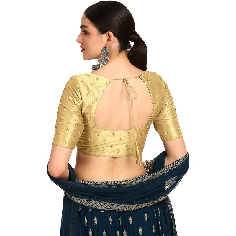 Soch Womens Gold Zari Embroidered Art Silk Padded Blouse with Sequins 36 золотой