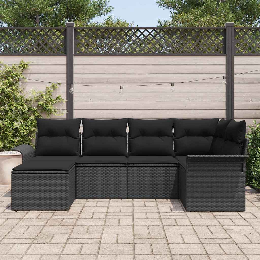 Garden Sofa Set with Storage 6 pcs Black Poly Rattan