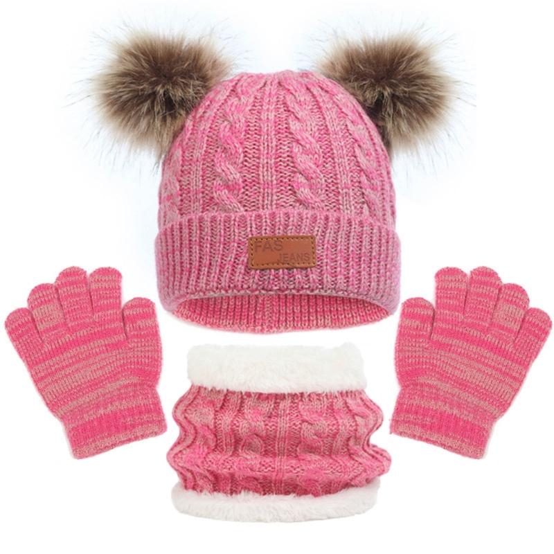 

Crochet Knitted Warm Hat Gloves Baby Hat Gloves Neck Scarf Set 1-5Years Set Baby Supplies Black/Blue/Rose Red/Yellow/Red горячий розовый
