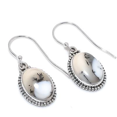 Natural Dendrite Opal Gemstone 925 Solid Sterling Silver Gift Earring 1.25" b6H22