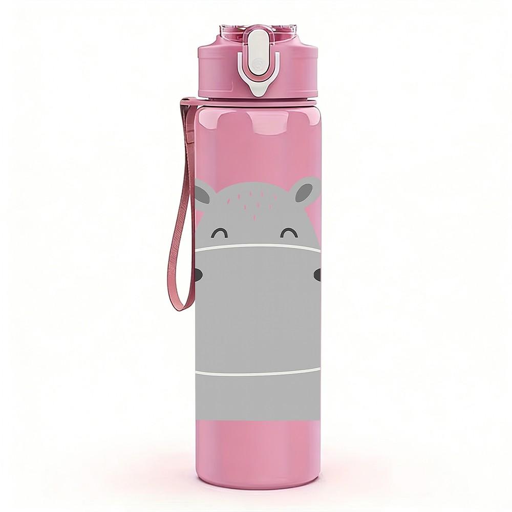 1 PZ Semplice Ippopotamo Grigio Cartone Animato Busto 750ml Colore Plastica Borraccia Sportiva Tappo Flip-Top Anti-perdita Per Sport Ufficio Uso Domestico