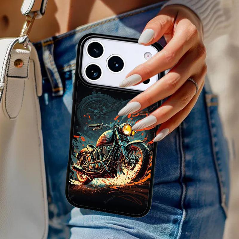 Cartoon Motorcycle Phone Case For iPhone 17 Air 14 15 13 12 Max Cover For Apple 14 15 16 16e 11 Pro Max Plus Coque
