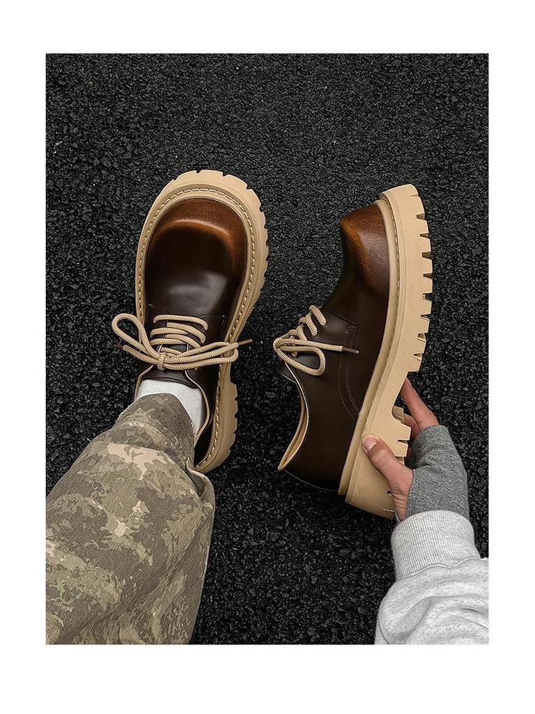 Little Leather Retro Lace-Up Derby Shoes with Thick Soles (Model 14702)