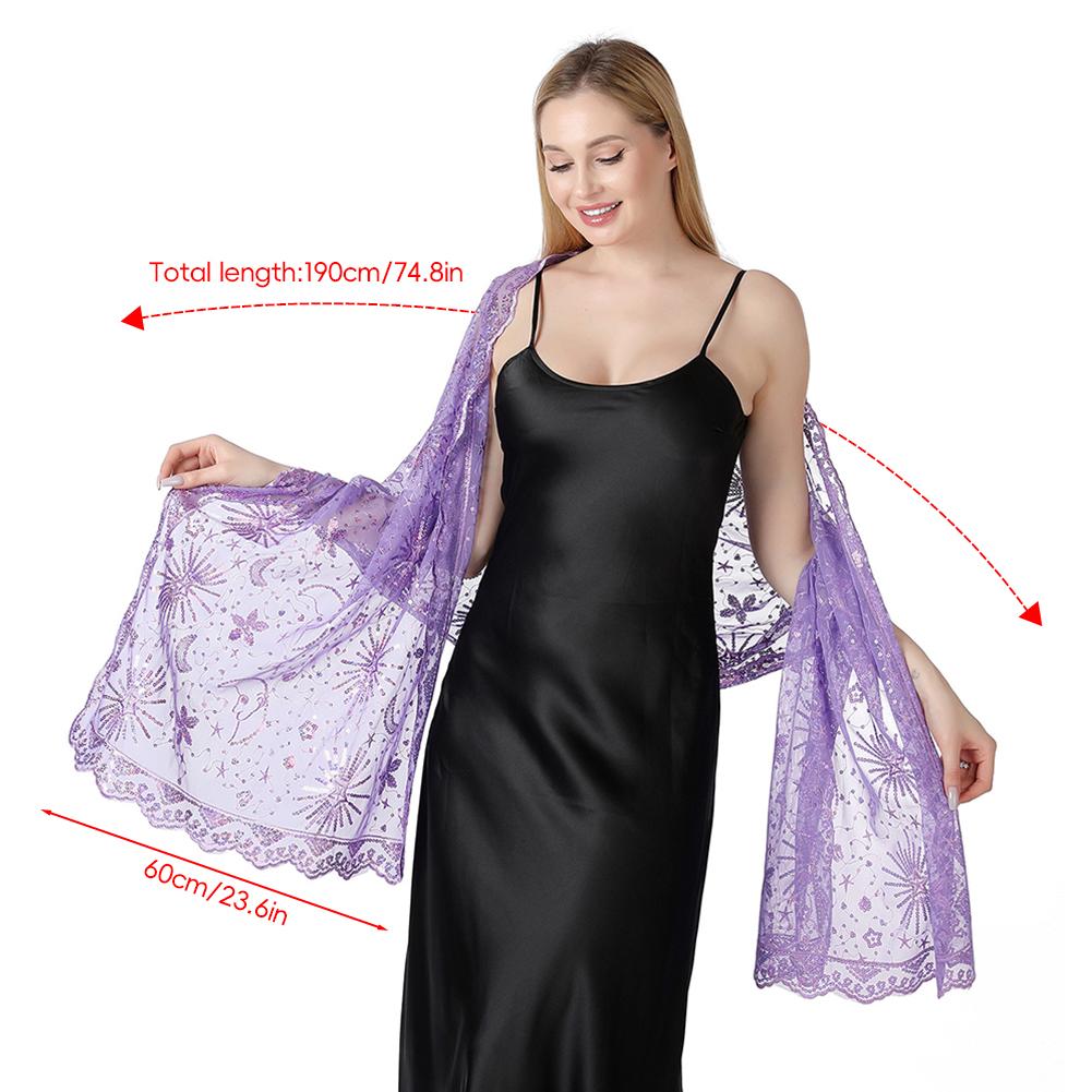 Moon Star Sequins Shawl Wraps for Evening Dresses Wedding Decoration Scarf Elegant Hijab Cover for Ramadan Festivals Women's Modest Fashion Shawl