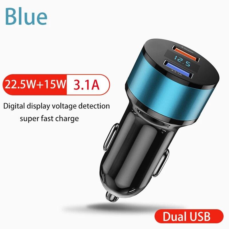 Dual USB 66W 3.1A Fast Car Charger QC3.0 Power Adapter Voltage Monitor Fast Charging For iPhone Xiaomi Samsung Huawei OPPO