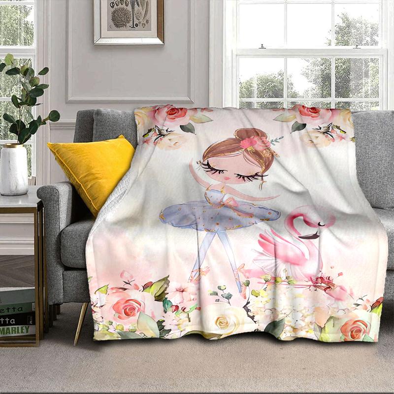 Ballerina In Pink Flowers Blanket Flannel Blanket for Bed, Sofa, Camping, Hiking, Picnic Essentials, Gift for Family Fan Gifts