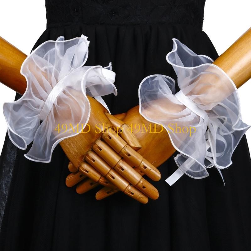 49MD Tie Collar Cosplay Ruffled Elizabethan Wrist Cuffs Medieval Cosplay Drama Play Decorative Shirt Dress Collar