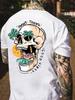 Summer 100 Pure Cotton Unisexs Casual Loose Tropical Skull Graphic Breathable Round Neck Short Sleeved Tshirt Top