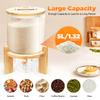 Capacity Airtight Glass Dry Food Storage, Container Cereal Rice Dispenser w/Round Bamboo Lids & Cup & Stand (5 L)