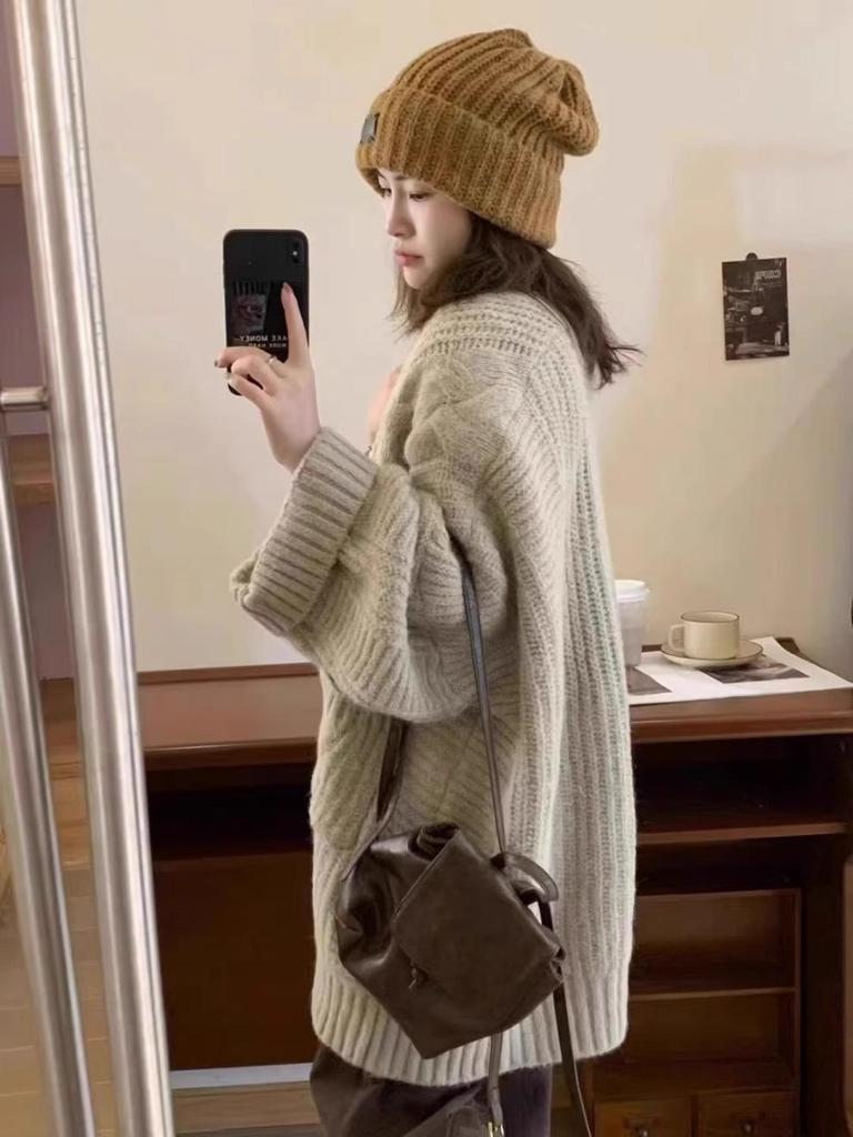 Korean Loose Knit Sweater Cardigan - Mid-Length Women's Autumn/Winter Style