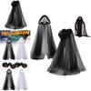 Gothic Witch Cloak With Mesh Hood For Halloween Costume Party And Role Play