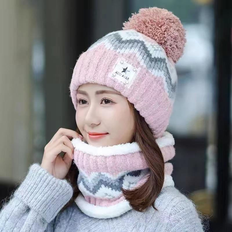 New winter velvet thickened wool hat women's warm scarf knitted hat windproof and cold-proof pullover hat