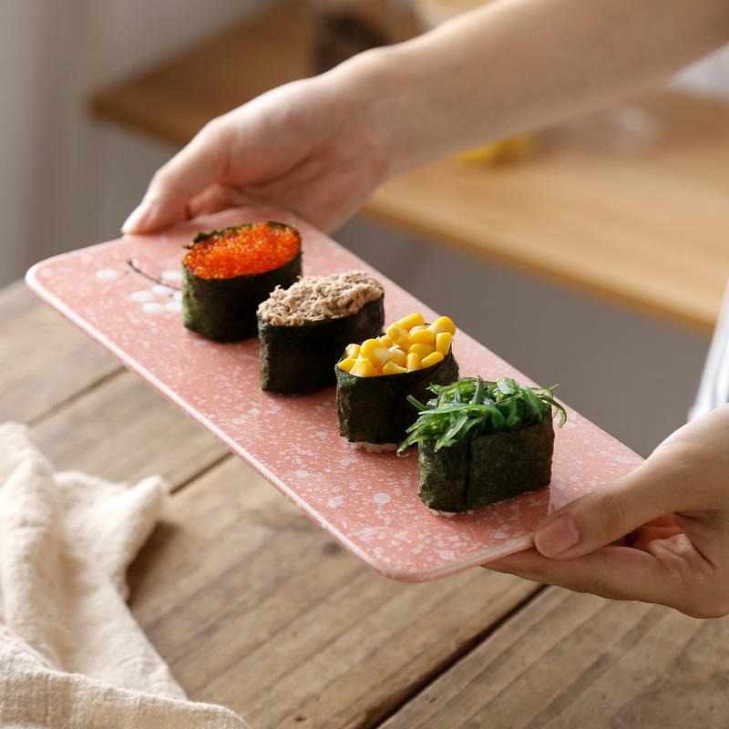 BEPAN 1PC Japanese Style Rectangular Ceramic Plates Underglaze Color Sushi Dishes Multi Purpose Plates for Cake Western Food