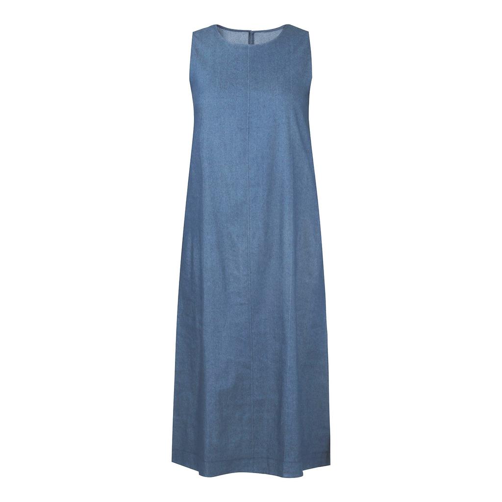 Abito Maxi da Donna a Colore Unito Girocollo Senza Maniche Tasca Canotta Larga Abito in Denim