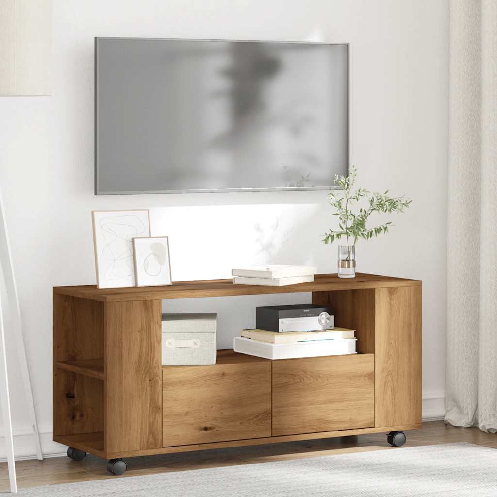 TV Stand with Casters Artisan Oak Finish 102 x 34.5 x 43 cm Engineered Wood