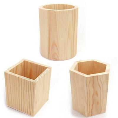 Desktop Wooden Pen Holder Pen Pencil Storage Box Diy Table Stationery Organizer Makeup Brush Container School Office Supplies