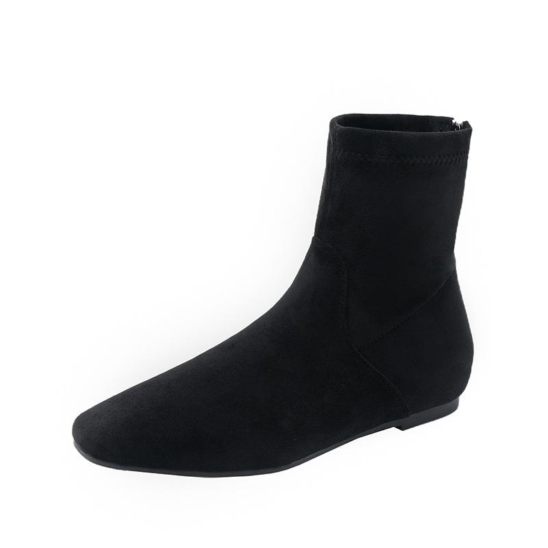 French retro square head flat bottom thin boots women's 2025 new versatile comfortable rear zipper western cowboy boots