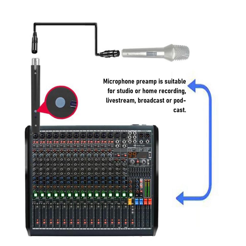 48V Phantom Power Microphone Preamp with 28dB Gain Controllable Switch for Dynamic Microphones Stage Microphones Low Noise