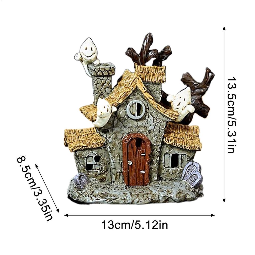 Haunted House Figurine Indoor Resin Halloween Room Decor 5.3Inch Glowing Figure Lighted Statue For Table Women Workplace Shelf