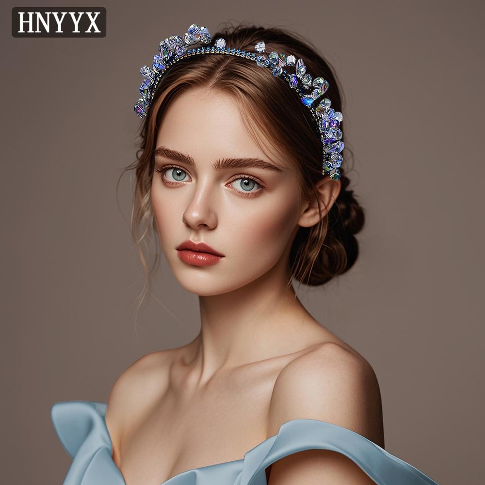 HNYYX Blue Crystal Headband Beaded Hair Hoop Fashion Hair Piece For Girls Bride Wedding Hair Accessories Party Head Wear A137