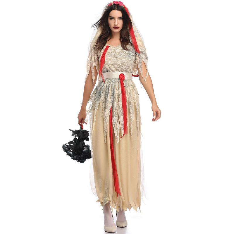 Halloweensky kostým M-XL, pre dospelých, dámsky, cosplay kostým pre strašidelnú nevestu, maškarný párty kostým
