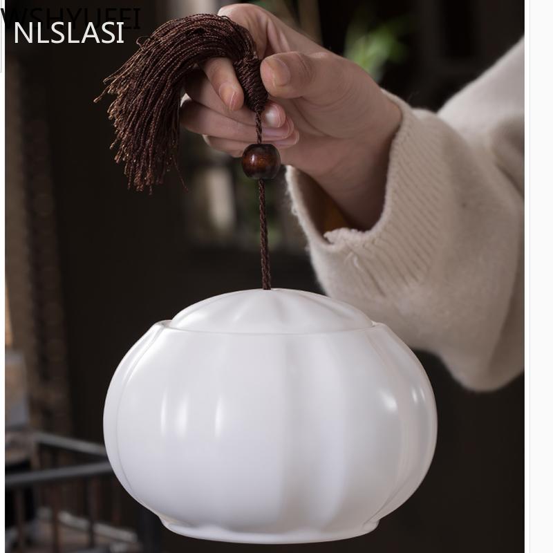 Latas de té de cerámica china con tapas selladas a prueba de humedad, tanques de almacenamiento de té medianos grandes, decoraciones artesanales para el hogar NLSLASI