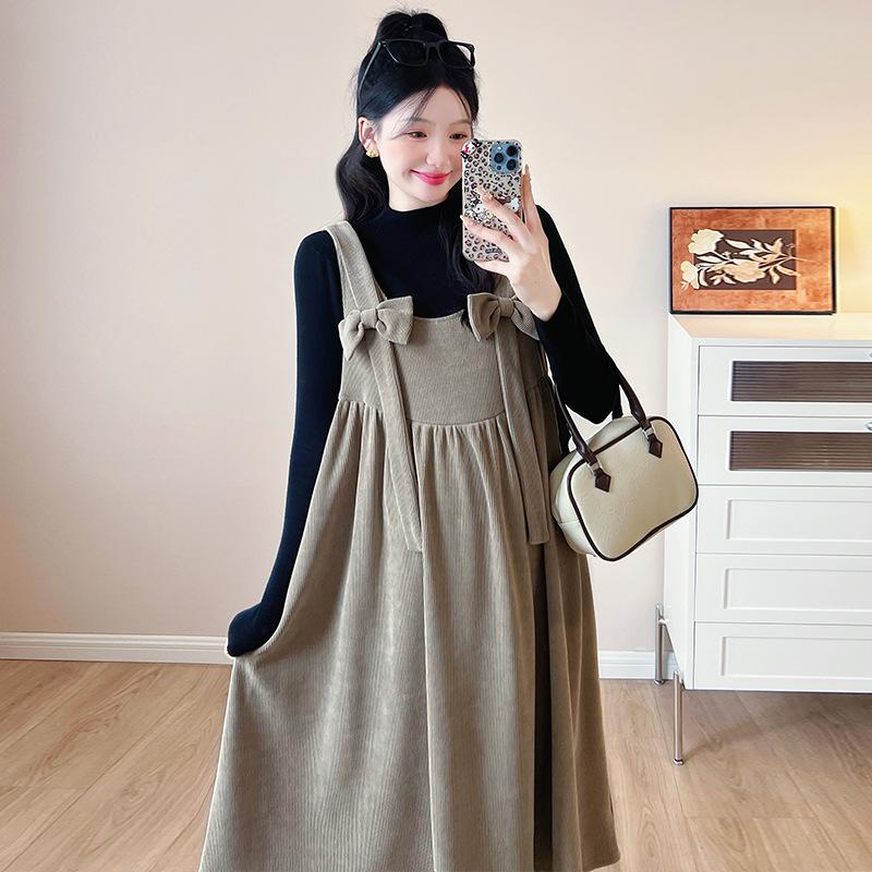 

Autumn/Winter French Maternity Dress Set: Sweet Bow, Loose Plus Size, Slimming Strap 2XL