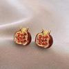 Retro Red Zirconia Pearl Flower Earrings - High-End Hong Kong Style Studs for Women