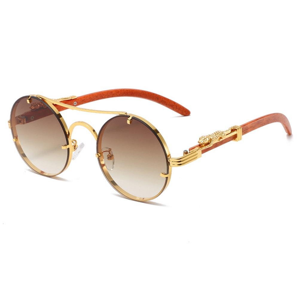 Fashion Luxury Design Round Sunglasses Double Bridge Cheetah Decoration Punk Sun Glasses Uv Protection Gradient Shades Unisex
