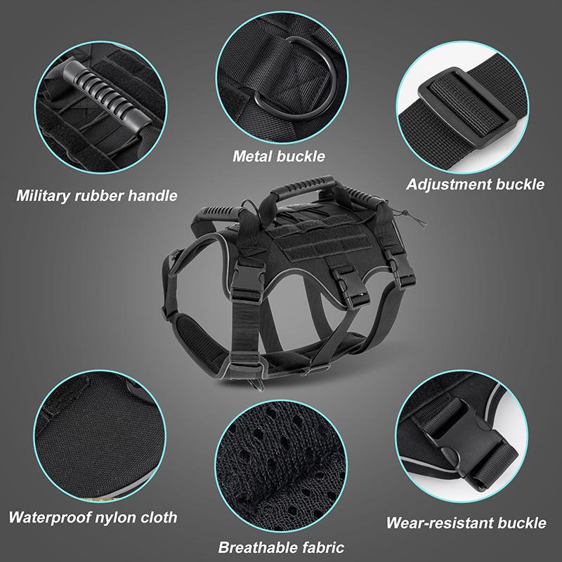 Heavy Duty Tactical Reflective Military Dog Harness Vest For Large Dogs Working Dogs With Handle Easy Control Adjustable Harness