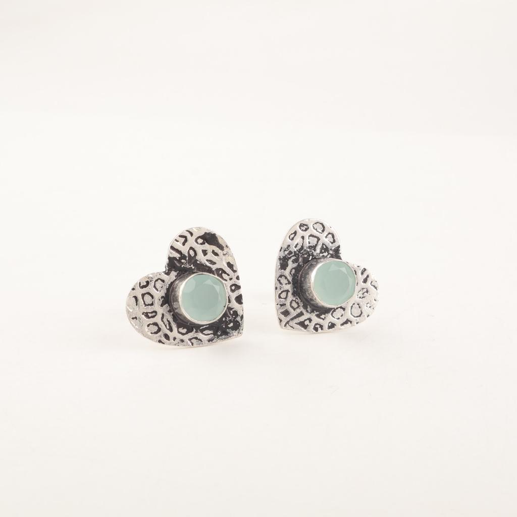 Rare Aqua Chalcedony Gemstone 925 Sterling Silver Jewelry Push Back Studs 0.6" EE-143-17