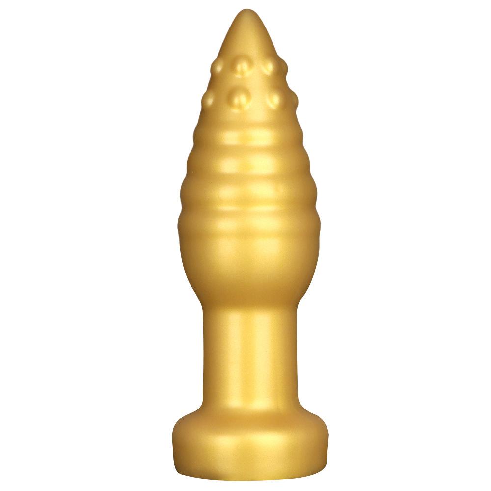 Extra Large Soft Gold Silicone Tapered Anal Plug with Suction Cup Fisting Trainer Dildo Expander Toy Big Penis