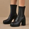 Fashion Fashion Pu Solid Black Mid Calf Boots Women 2025 Sexy Square Toe Super High Heel Chelsea Boots Warm Winter Shoes Plus Size
