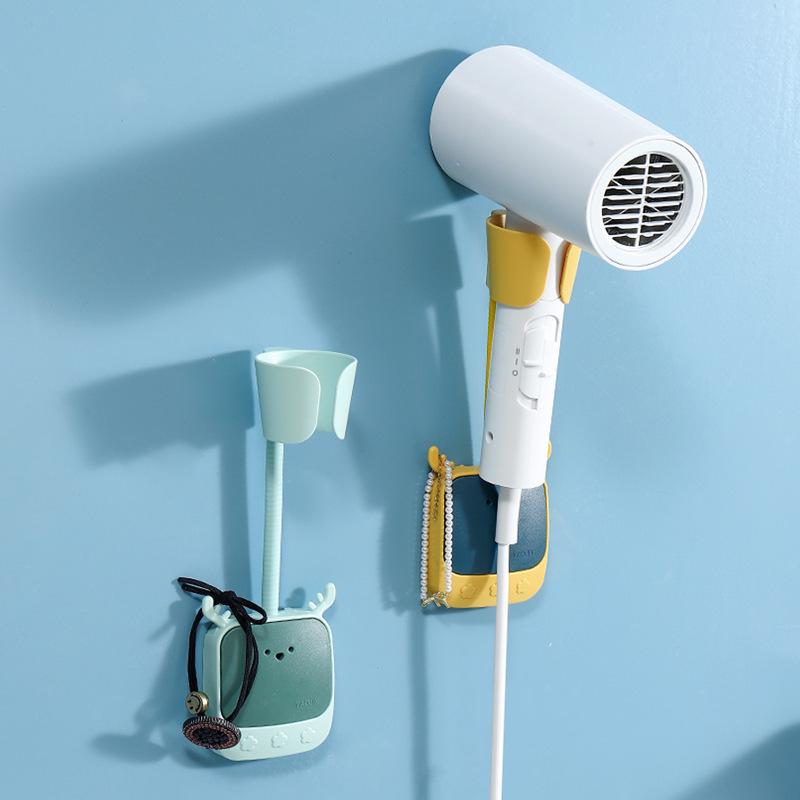 180° Adjustable Hair Dryer Holder Self-Adhesive Hair Dryer Shelf Wall Mount Bathroom Universal Stand Cute Cartoon Storage Rack
