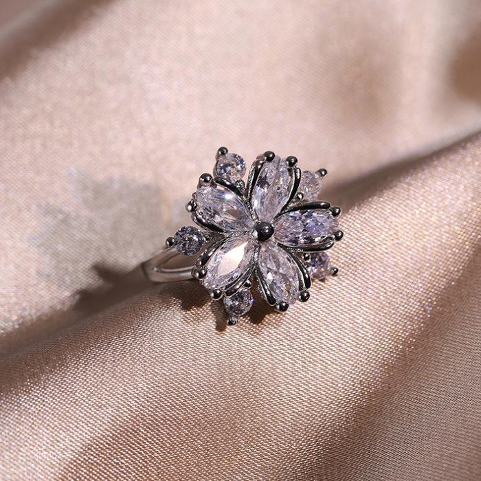 Necklace Wedding Jewelry Pink Zircon Stud Earrings Three-Piece Jewelry Set Ring Flower