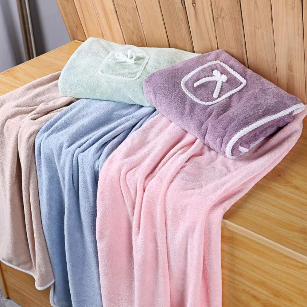 Soft and Absorbent Wearable Bath Towel Coral Fleece Bath Robe with Bow Pocket Shower Skirt Shower