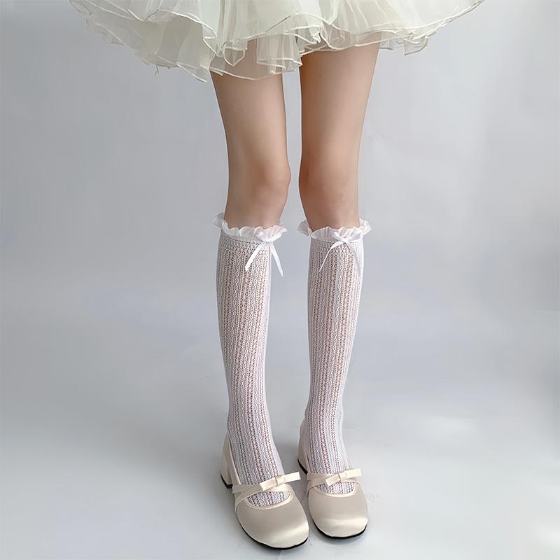 Sexy lolita socks summer thin lace calf socks women spring bow mid tube stacking socks jk